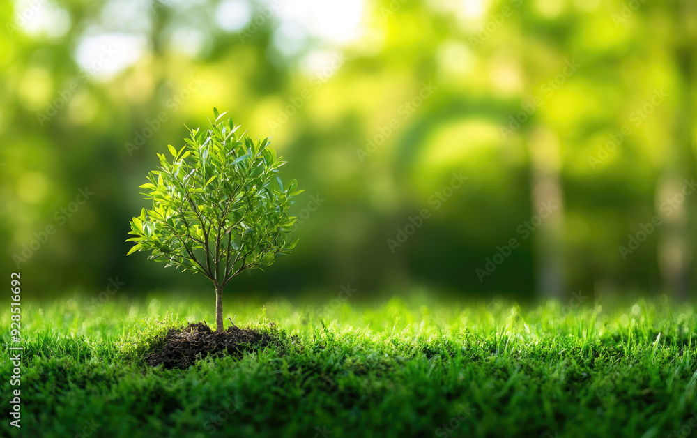 A young tree grows on lush green grass, symbolizing nature, growth, and environmental sustainability in a vibrant ecosystem. A young tree grows on lush green grass, symbolizing nature, growth, and environmental sustainability in a vibrant ecosystem.