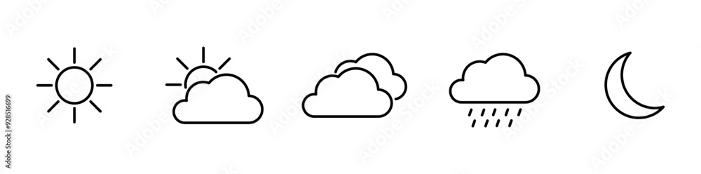 Weather Linear Icons. Weather forecast. Meteorological symbols. Suny, cloudy, rainy, thunderstorm, windy, snow etc. Vector web icons. Weather Linear Icons. Weather forecast. Meteorological symbols. Suny, cloudy, rainy, thunderstorm, windy, snow etc. Vector web icons.