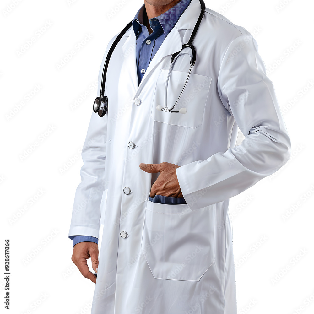 Close-up image of a skilled doctor in a white lab coat and stethoscope, posing against a clear background to highlight their expertise in the medical field Close-up image of a skilled doctor in a white lab coat and stethoscope, posing against a clear background to highlight their expertise in the medical field