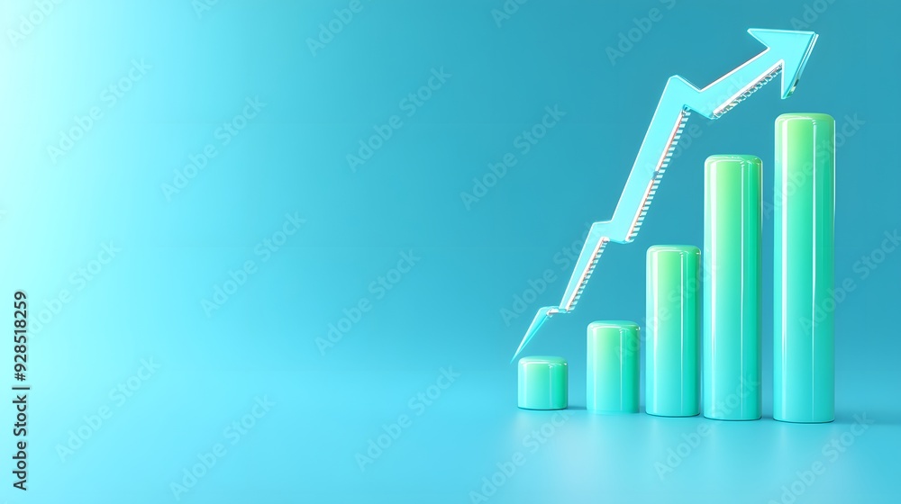 Financial growth chart with an upward arrow on a blue background, representing business success and progress. Financial growth chart with an upward arrow on a blue background, representing business success and progress.