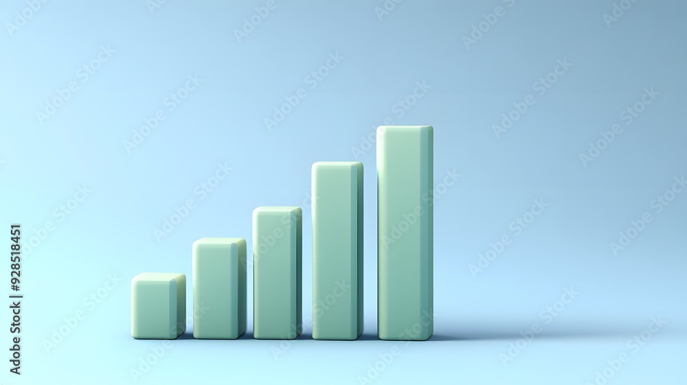 Five green bars of increasing heights on light background, representing data, growth, and success. Perfect for business and finance visuals. Five green bars of increasing heights on light background, representing data, growth, and success. Perfect for business and finance visuals.