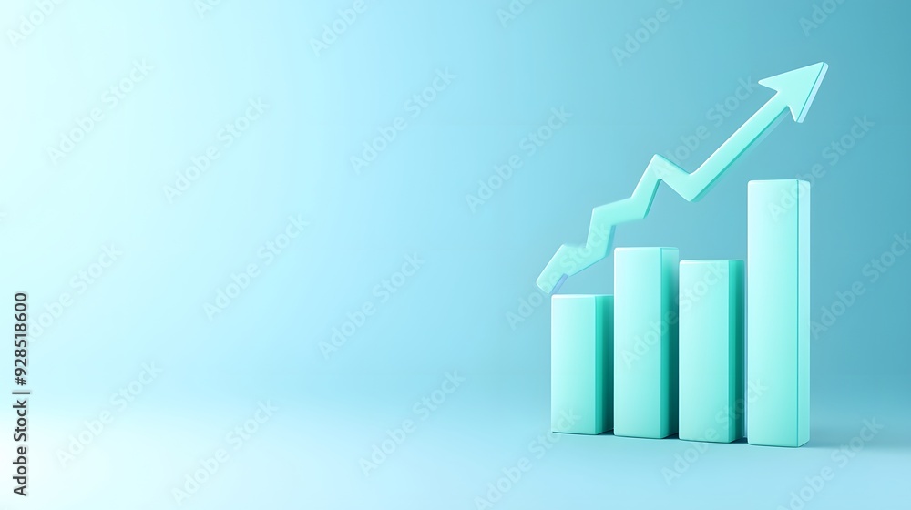 Graph showing an upward trend in light blue background, representing financial growth, success, and positive business outcome. Graph showing an upward trend in light blue background, representing financial growth, success, and positive business outcome.