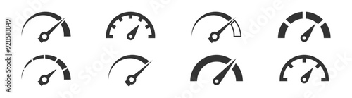 Set of speedometer, tachometer icons. Dashboard speedometer icons. Performance indicator sign. Vector illustration