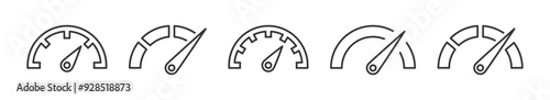 Set of speedometer, tachometer icons. Dashboard speedometer icons. Performance indicator sign. Vector illustration