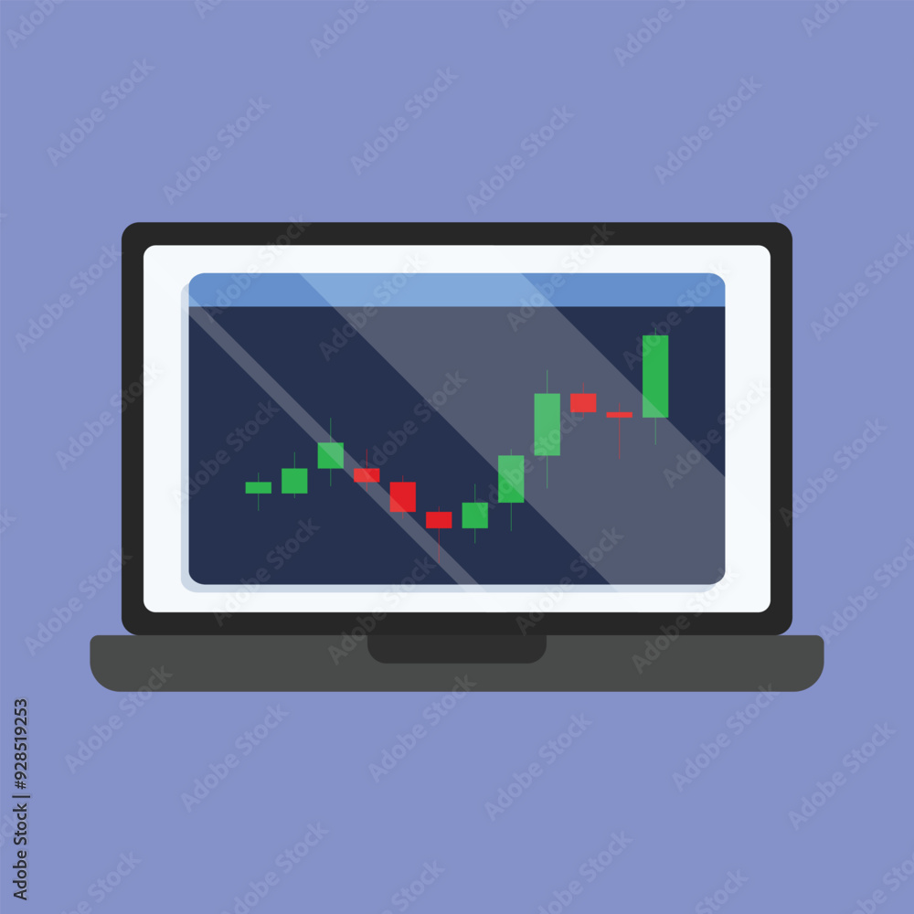 Business profit loss chart vector icon. Business trade candle chart on Laptop vector. Business profit loss chart vector icon. Business trade candle chart on Laptop vector.