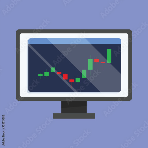 Business profit loss chart vector icon. Business trade candle chart on computer vector. 