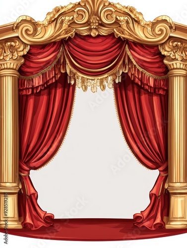 Grand Ornate Stage Opening with Red Curtains