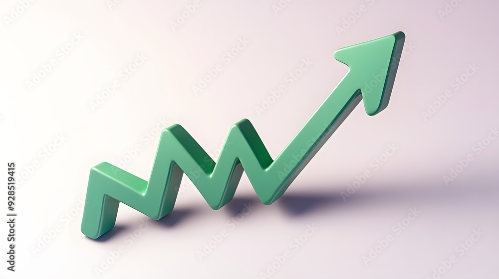 Green 3D arrow pointing upwards, symbolizing growth, success, and positive trend in business or financial context. Green 3D arrow pointing upwards, symbolizing growth, success, and positive trend in business or financial context.