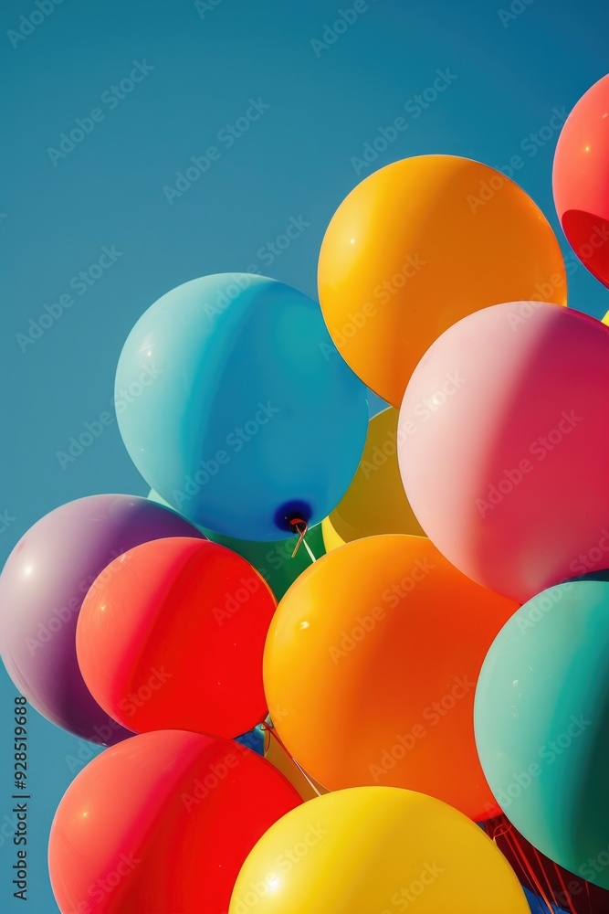 Colorful Balloons Floating in Blue Sky. Vibrant Celebration Image Colorful Balloons Floating in Blue Sky. Vibrant Celebration Image