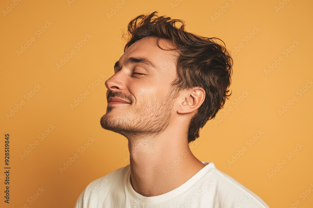 A close up of a man's face with his eyes closed A close up of a man's face with his eyes closed