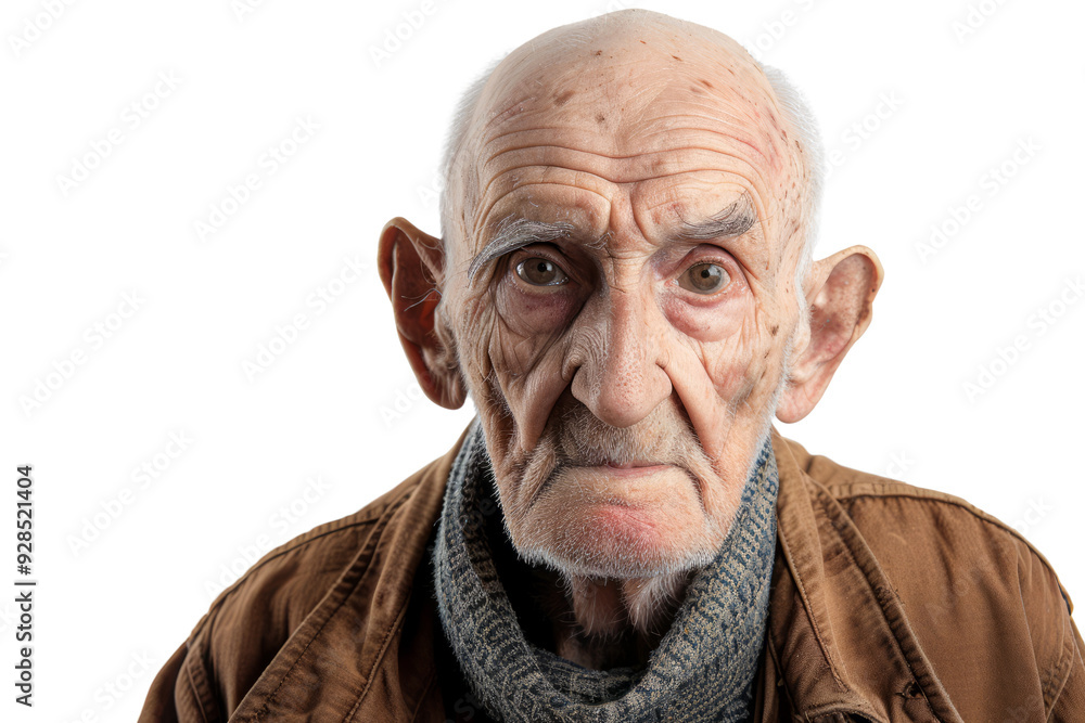 Elderly man showing signs of confusion or dementia, against a white background. Elderly man showing signs of confusion or dementia, against a white background.
