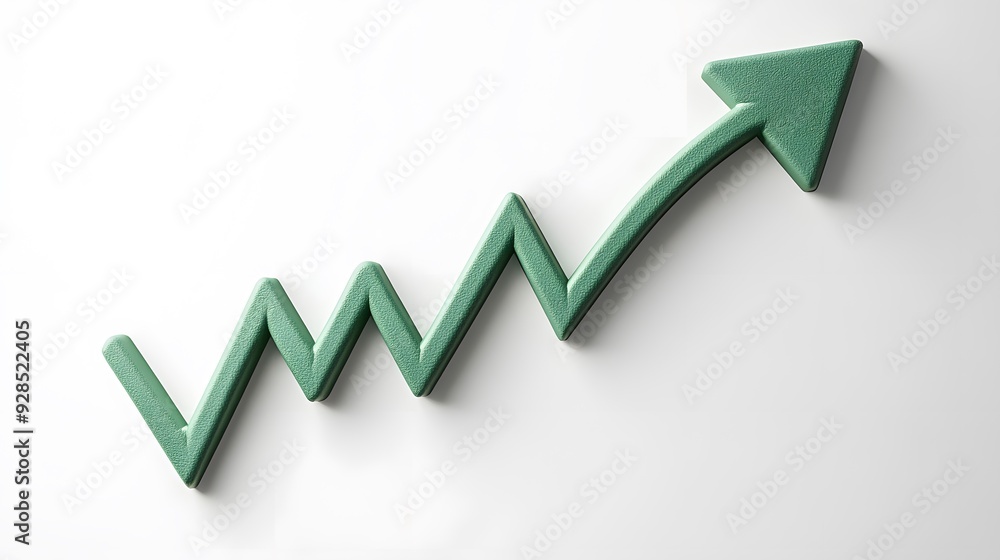 Green arrow indicating upward trend in business, success, growth, and progress on white background, representing positive graph increase. Green arrow indicating upward trend in business, success, growth, and progress on white background, representing positive graph increase.