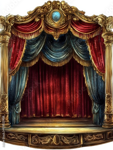 Ornate Stage with Red and Blue Curtains photo