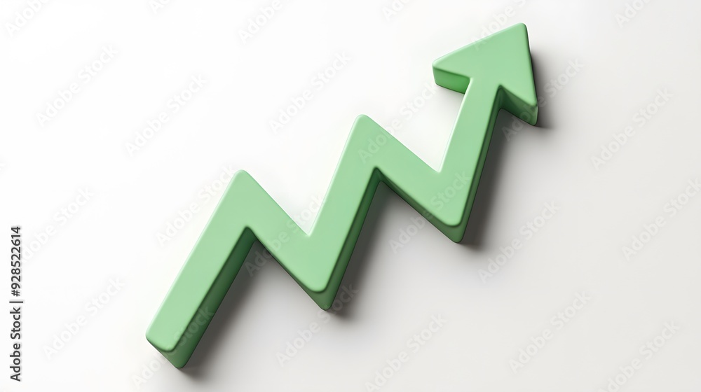 Green arrow pointing upward depicting growth or increase on a white background, symbolizing success and positive trend. Green arrow pointing upward depicting growth or increase on a white background, symbolizing success and positive trend.