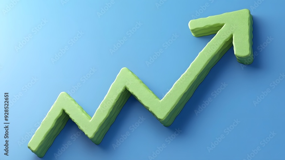 Green arrow pointing upward on a blue background, symbolizing growth, success, and positive progress in business or financial context. Green arrow pointing upward on a blue background, symbolizing growth, success, and positive progress in business or financial context.