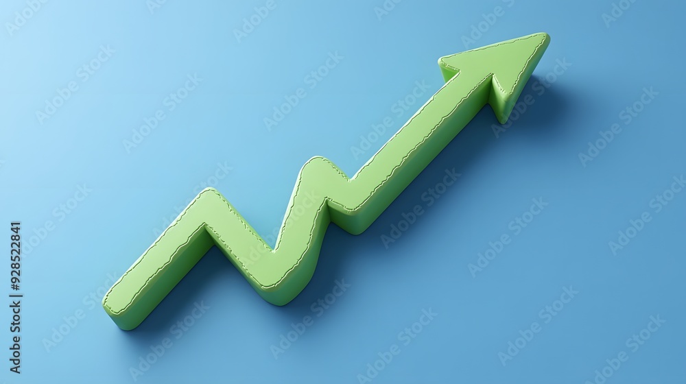 Green arrow pointing upwards on a blue background representing growth, success, and positive trends in business or finance. Green arrow pointing upwards on a blue background representing growth, success, and positive trends in business or finance.