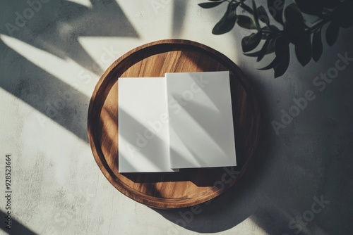 Minimalist 4x6 book mockup with plants and leaves photo