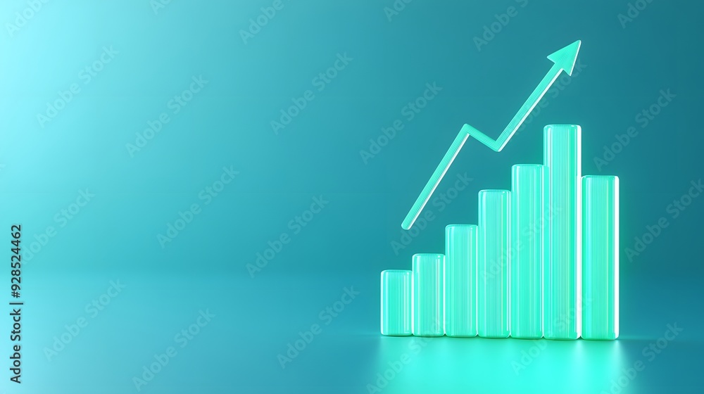 Green bar chart with an upward arrow on a blue gradient background symbolizing growth, success, and positive trends in business or finance. Green bar chart with an upward arrow on a blue gradient background symbolizing growth, success, and positive trends in business or finance.