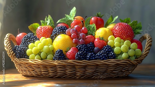 Fresh fruit in a wicker basket.