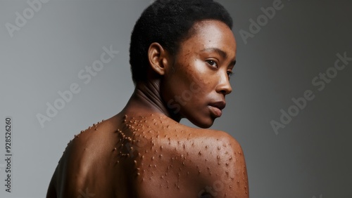 Close up of an African woman's back covered in monkeypox rash. 