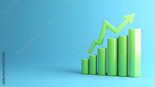 Free Download Green bar chart with upward arrow on blue background symbolizing growth and success. 3D illustration of financial progress and business performance. - GFXLoad