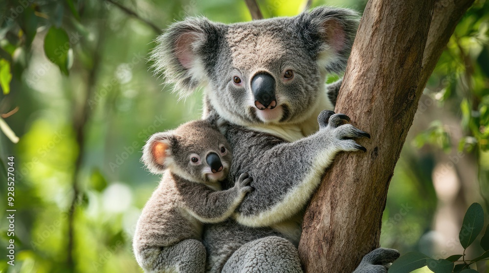 Fototapeta premium Mother Koala Holding Her Baby