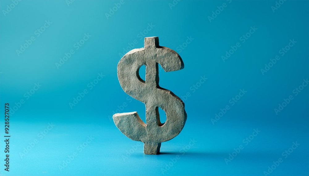 Dollar symbol made out of stone standing on blue background. Money and finance concept. Dollar symbol made out of stone standing on blue background. Money and finance concept.