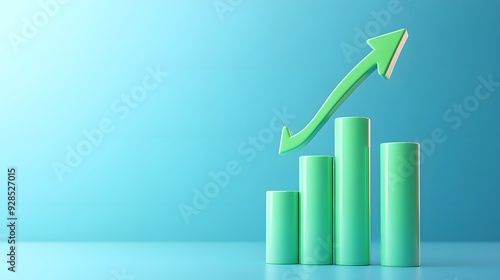 Green bar graph illustration showing business growth with an upward arrow against a blue background. Ideal for financial and business themes. Free Download Green bar graph illustration showing business growth with an upward arrow against a blue background. Ideal for financial and business themes. - GFXLoad