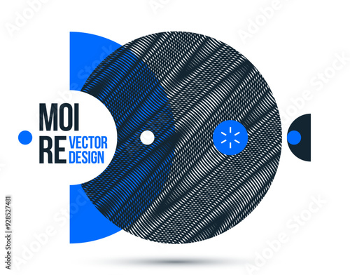 Moire op art vector design element, graphic style poster and banner and brochure, abstract modern art with distorted grid.
