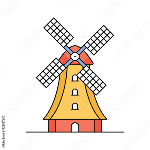 Get this amazing icon of kinderdijk windmills in modern design style