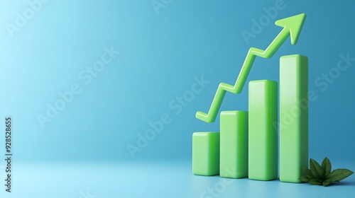 Green bar graph with an upward arrow on a blue background, symbolizing growth and progress in business or finance. Free Download Green bar graph with an upward arrow on a blue background, symbolizing growth and progress in business or finance. - GFXLoad