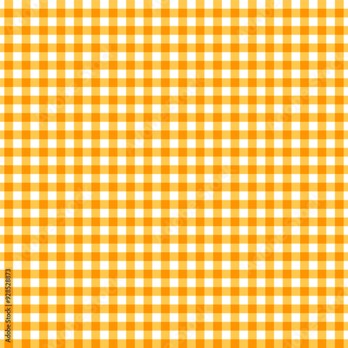 Colorful plaid seamless pattern. Checkered wallpaper print with geometric lines on a white background. Grid texture. Orange and yellow colors. Vector illustration
