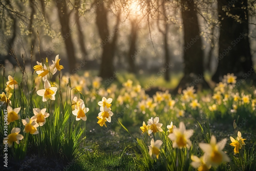 Obraz premium Daffodils in Bloom at Sunset