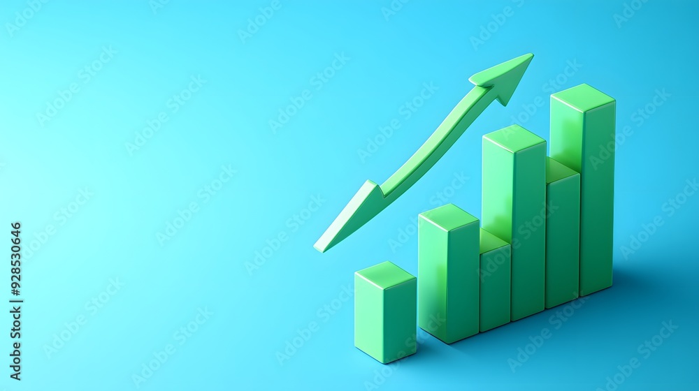 Green bar graph with upward arrow on blue background, symbolizing growth, success, and financial progress in business and statistics. Green bar graph with upward arrow on blue background, symbolizing growth, success, and financial progress in business and statistics.