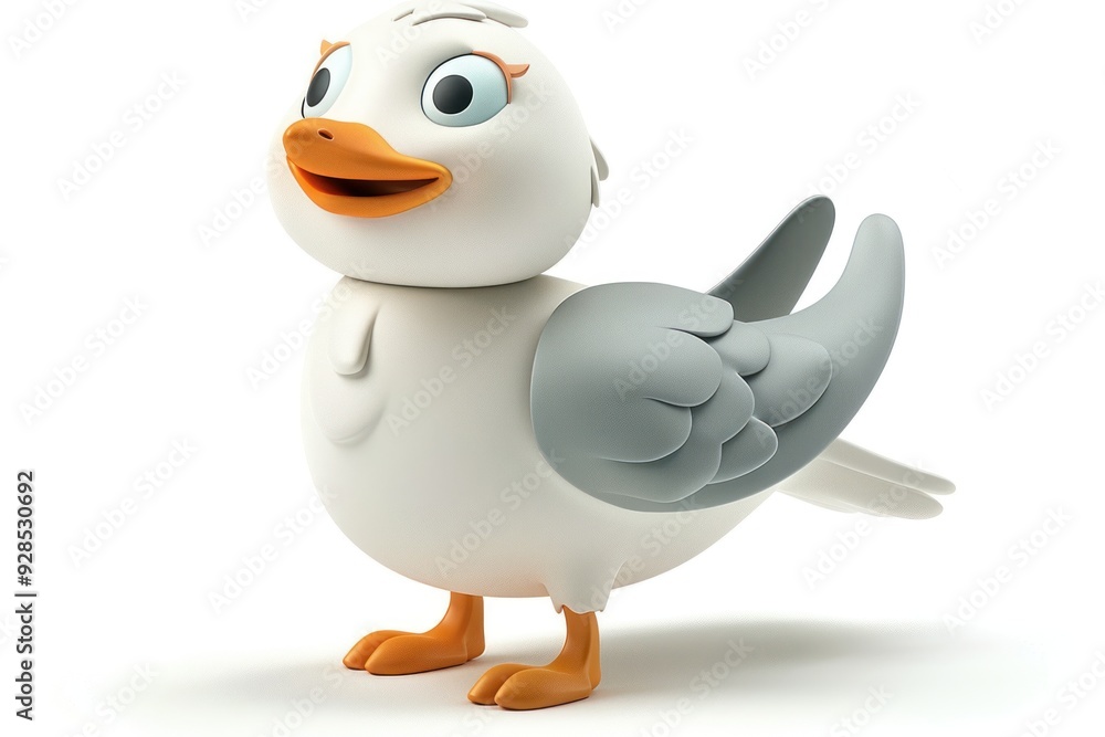 A 3D Cartoon Bird with Big Eyes and an Orange Beak A 3D Cartoon Bird with Big Eyes and an Orange Beak