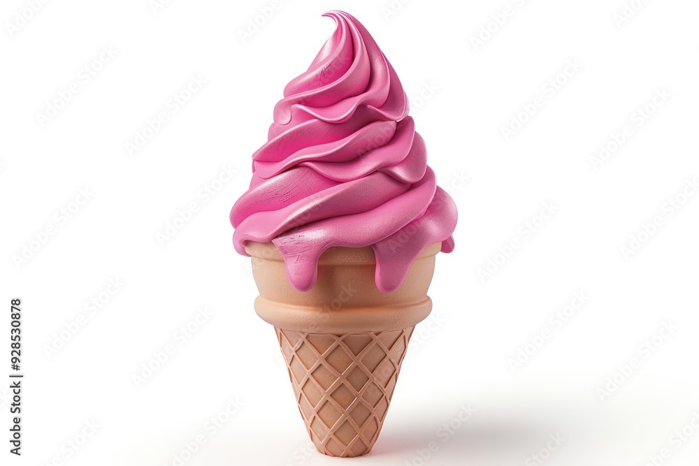 Pink Ice Cream Cone with Dripping Soft Serve Pink Ice Cream Cone with Dripping Soft Serve