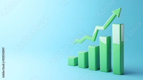 Green bar graph with upward arrow on blue background, representing business growth, success, and performance improvement. Free Download Green bar graph with upward arrow on blue background, representing business growth, success, and performance improvement. - GFXLoad