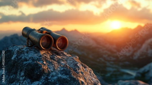 Binoculars on a Mountaintop at Sunset