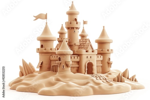 A Detailed Sandcastle with a Flag on Top photo