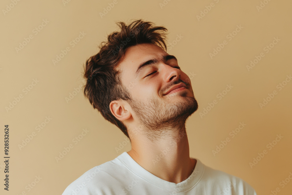 A close up of a man's face with his eyes closed A close up of a man's face with his eyes closed