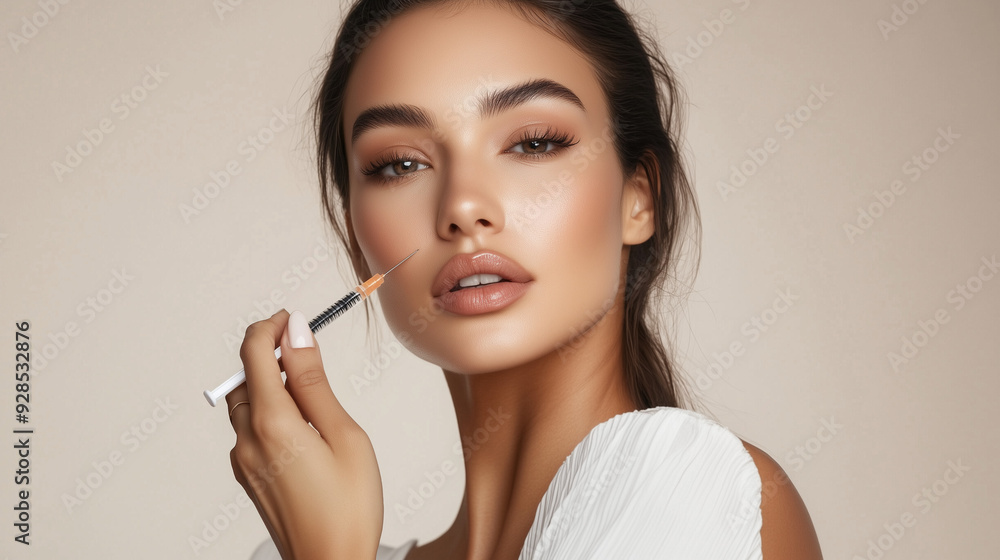 Fototapeta premium Elegant Woman with Syringe: Beauty and Aesthetics