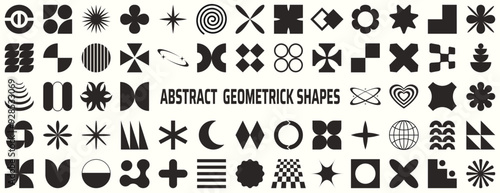 Vector set of geometric shapes. Trendy abstract minimalist figures, stars, flowers, circles. Modern abstract graphic design elements. Vector