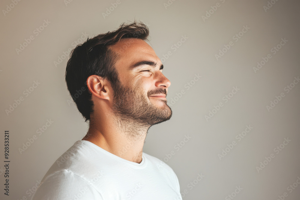 Obraz premium A close up of a man's face with his eyes closed