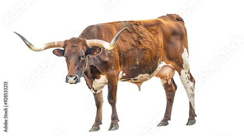 Texas Longhorn cow isolated on transparent background, PNG