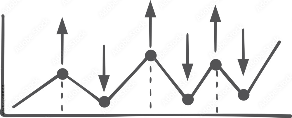 Statistical linear diagram with up and down arrows doodle Statistical linear diagram with up and down arrows doodle