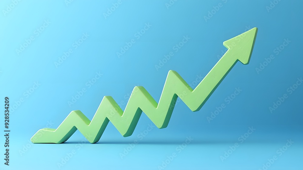 Green growth arrow on blue background symbolizing upward trend, success, business growth, and positive financial progress. Green growth arrow on blue background symbolizing upward trend, success, business growth, and positive financial progress.
