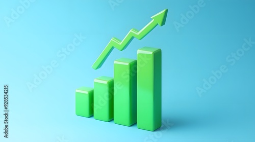 Green growing bar chart with upward arrow on blue background, representing business growth, success, and financial increase. Free Download Green growing bar chart with upward arrow on blue background, representing business growth, success, and financial increase. - GFXLoad