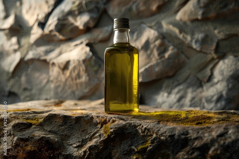 Olive Oil Bottle in Sunlit Kitchen Setting Rustic Charm, Cozy Home Vibes Olive Oil Bottle in Sunlit Kitchen Setting Rustic Charm, Cozy Home Vibes