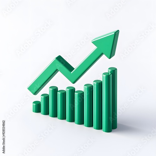 Free Download Green upward arrow and bar chart. Concept of growth, success, business, finance, and performance. Isolated on white background. - GFXLoad