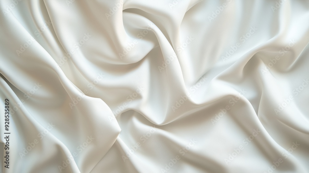 Soft white fabric draped elegantly on a surface, showcasing intricate folds and textures under natural light Soft white fabric draped elegantly on a surface, showcasing intricate folds and textures under natural light